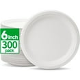 thumbnail image 1 of Compostable Paper Plates 6 Inch [300 Pack], Disposable Biodegradable Heavy Duty Paper Plates, Made of Natural Sugarcane Fibers, Unbleached White, Round, 1 of 8