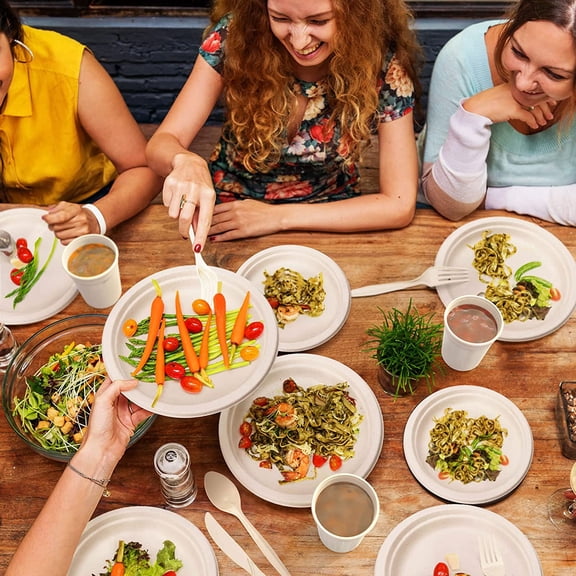 Compostable Paper Plates - 700pcs  Heavy-duty Brown Plates Set for Party