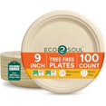 thumbnail image 1 of Compostable Paper Plates 9 Inch, 100 Pack – Heavy Duty Disposable Dinner Plates, Natural Bagasse, Leak-Resistant, Microwave Safe, Eco-Friendly Round for Parties & Catering, 1 of 4