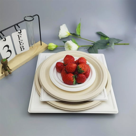 Compostable Paper Plates,Disposable Natural Dish,Eco-Friendly Utensil Biodegradable Dinnerware Plate,Heavy-duty Disposable Pulp Plates Cutlery for Snacks,Desserts,Wedding Party and More,6.1x6.1x0.59"