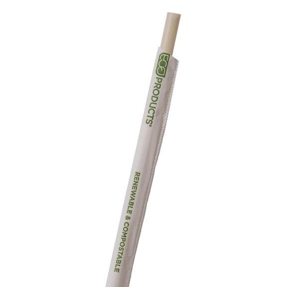 Compostable Plastic Straws, 10.25" Long, 7mm Diameter, Case of 1250, Natural White Wrapped Disposable Plant Based PHA Plastic, Standard Sized Drinking Straw, ASTM Compliant, BPI-Certified