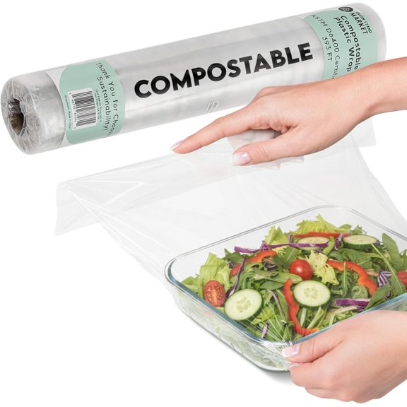 Compostable Plastic Wrap - Bulk Roll 400 Sq Ft  ASTM D6400 Certified Refill Roll  Durable, Food Safe, Plastic-Free Alternative