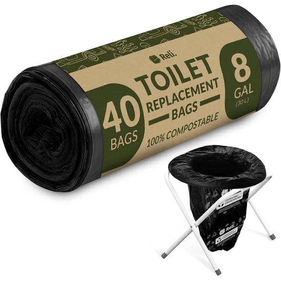 Compostable Portable Toilet Bags 40 Count, 8 Gallon, ASTM D6400 | Toilet Liners for RV, Hiking & Camping