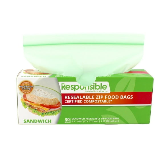 Compostable Sandwich Resealable Zip Bag (30 Count)