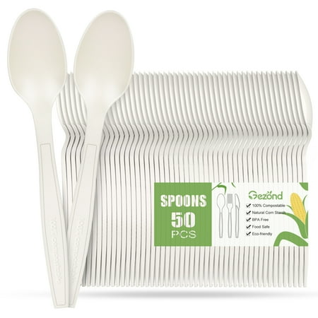 Compostable Spoons 50 Pack 7 Inch Disposable Spoons Biodegradable Cutlery Set Heavy-weight Spoons