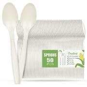 Compostable Spoons 50 Pack 7 Inch Disposable Spoons Biodegradable Cutlery Set Heavy-weight Spoons
