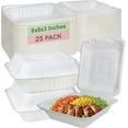 thumbnail image 1 of Compostable Square Hinged Clamshell Take Out Food Containers 8x8 - Heavy Duty Quality Disposable to go Containers, Single Compartment Eco-Friendly , Bagasse Fiber Containers with Lids (25), 1 of 8