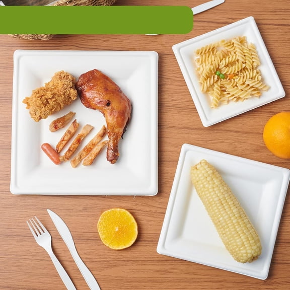 Compostable Square Paper Plates, Disposable Plates Square, Eco-friendly Biodegradable Sugarcane Bagasse Plates for Party Dinner
