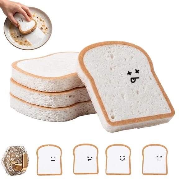 Compostable Toast-Shaped Bread Sponge, Dual-Sided Non-Scratch Kitchen Scrubber Pads for Dishes, Pots, Pans and Household Cleaning