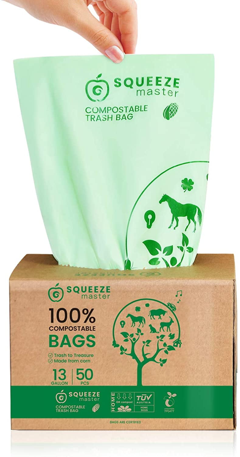 100 Pack] 8 Gallon Compostable Trash Bags - Drawstring Unscented  Biodegradable Medium Garbage Bags for Kitchen and Office, BPI & OK Compost  Certified, ASTM D6400 Compliant - Extra Thick 25um 