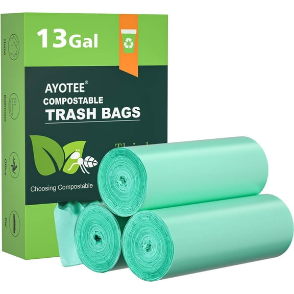 Compostable Trash Bags 13 Gallon Tall Kitchen, 45 Count Biodegradable Trash Bags 13 Gallon Garbage Bag, Large Compost Bag for Kitchen Bathroom Home Office
