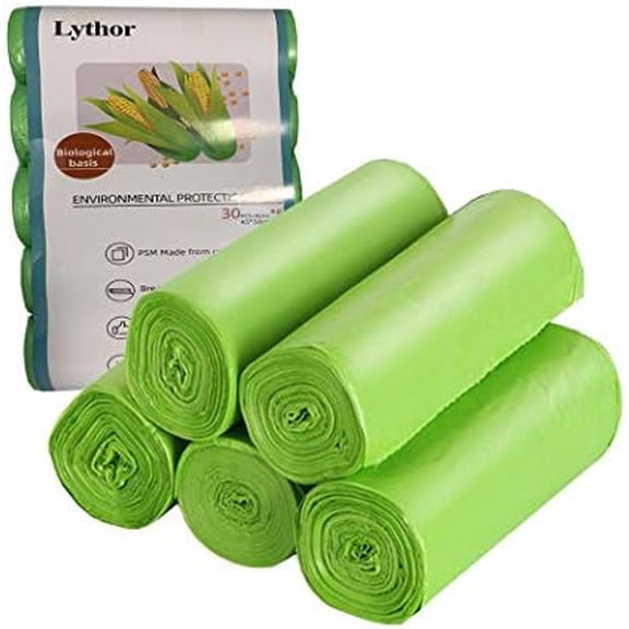 Compostable Trash Bags, 2.6 Gallon Small Disposable Compost Bags 150 Count Garbage Bags Made from PSM Starch-Based for Kitchen Bathroom Bedroom Office Trash Can