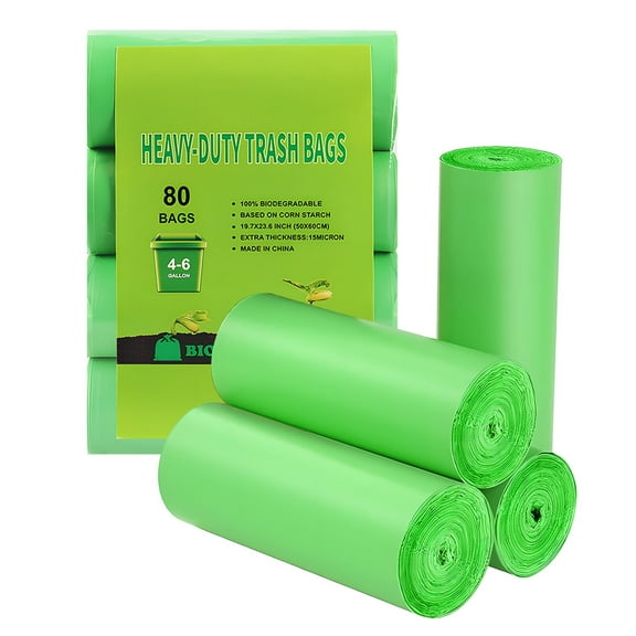 Compostable Trash Bags, 2.6 Gallon Small Disposable Compost Bags 80 Count Garbage Bags Made from PSM Starch