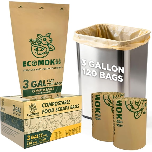 Compostable Trash Bags 3 Gallon, 120 Count, Extra Thick 0.8 Mil Small Compost Bags for Kitchen Countertop Bin, Unscent Food Scrap Bag Certified by BPI & OK Compost Home