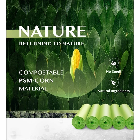 Compostable Trash Bags - Kitchen Garbage Bags 80 Count Unscented Trash Can Liners 55 Liter Medium Wastebasket Bags for Bathroom Home Bedroom Office Garbage Can (5Rolls/Green)