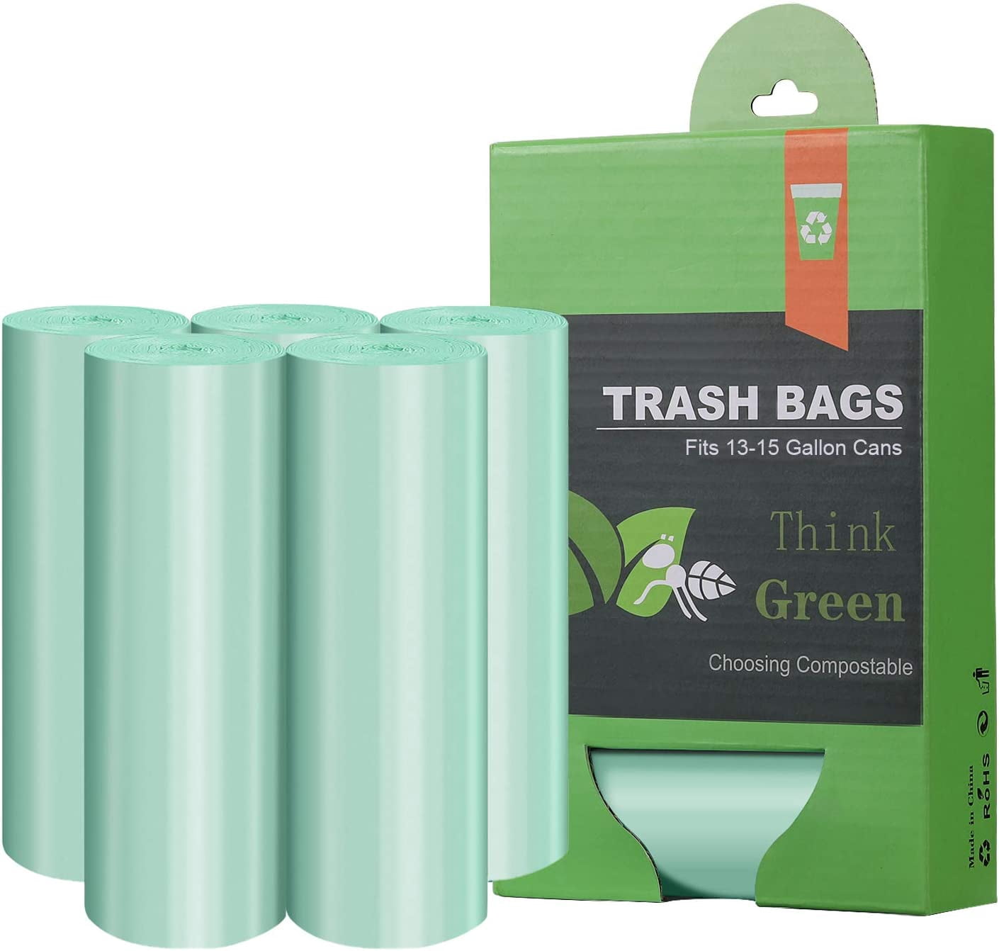 Compostable Trash Garbage bags, 13-15 Gallon Tall Kitchen Bags,Heavy Duty Unscented 1.18Mils 55 Liter,60 Count,Strong Thicken Rubbish Waste Can Liners for Garden Home