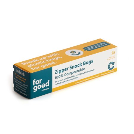 Compostable Zipper Snack Bags –BPA Free Resealable Food Storage Bags – Snack Size, Plant Based, Zipper Seal – Small Fridge and Freezer Bags, 25 Count