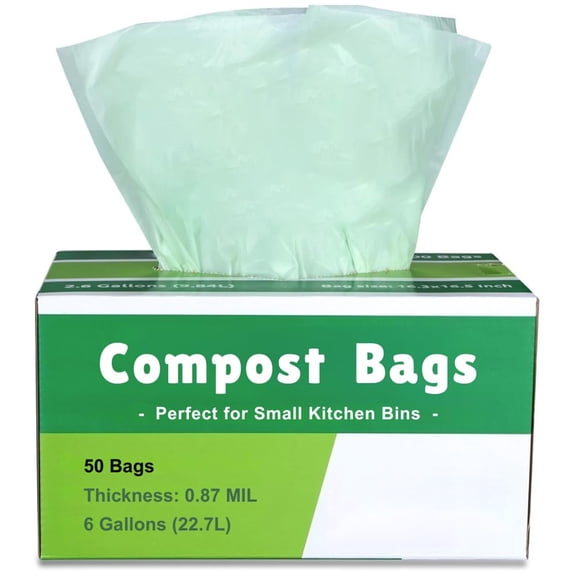 Compostable bags 6 gallon, extra thick 0.87 mil biodegradable trash bags for kitchen scraps, yard waste, compost pails, small trash cans, pack of 50, light green