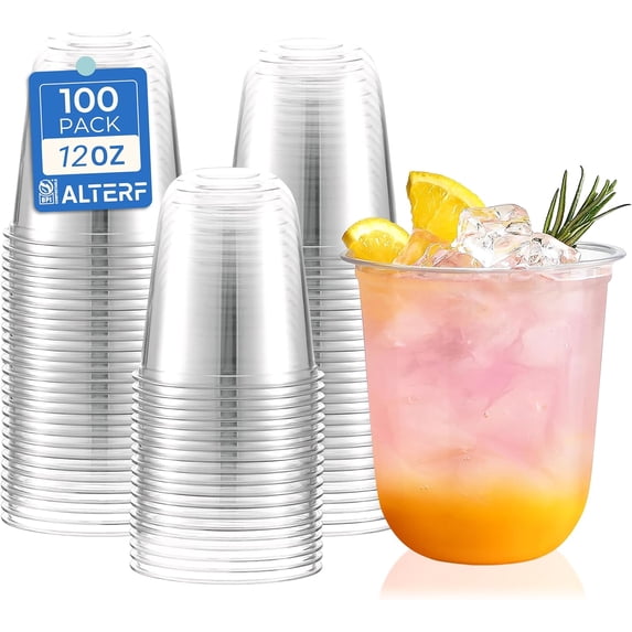 Compostable clear plastic cups, 12-ounce biodegradable disposable cups, plant-based plastic cold drink cups, suitable for juice, wine, parties, weddings, and everyday use - 100 pack