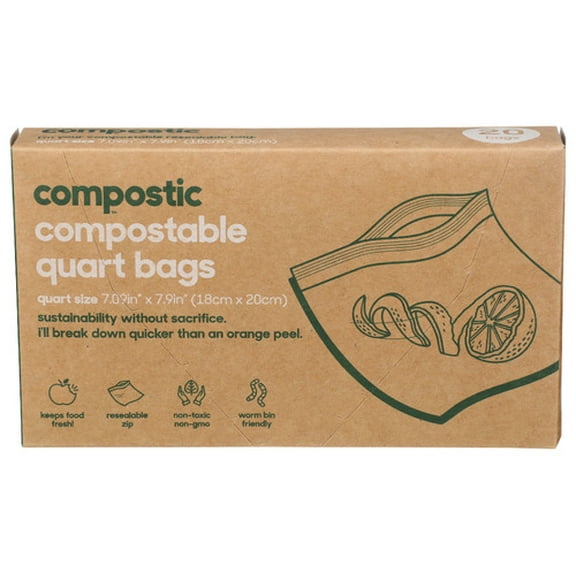 Compostic Bags Storage Compostable Quart 20 Bags (Pack of 12)