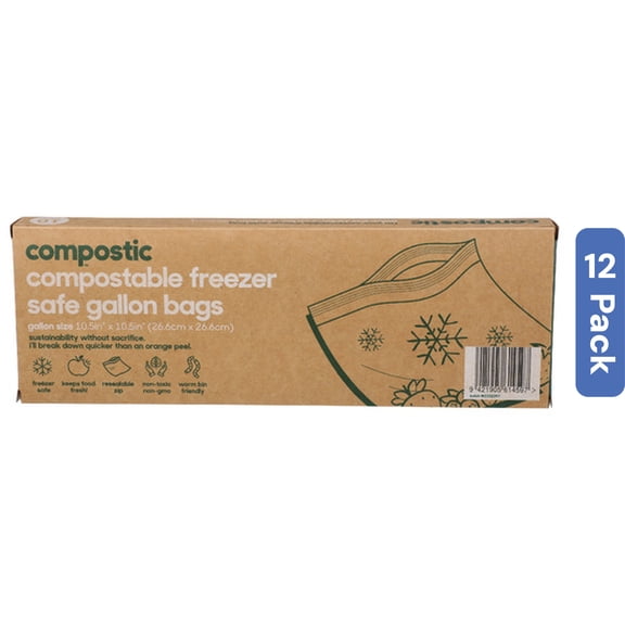 Compostic Bags Storage Freezer Compostable Gallon 10 Bags (Pack of 12)