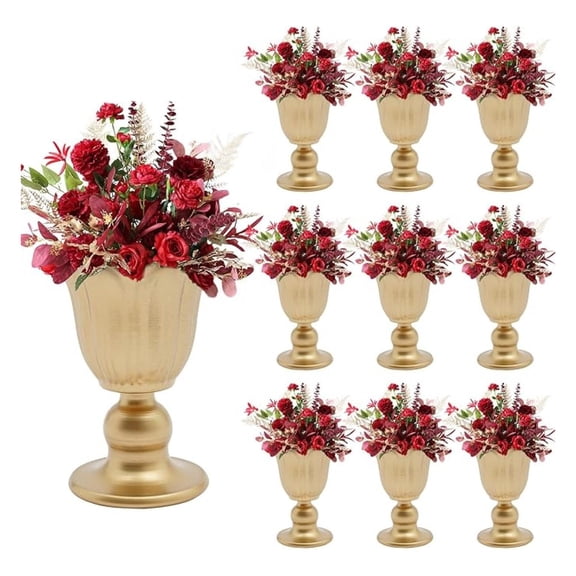 Compote Vase for Wedding Centerpieces - 10 Pcs Metal Trumpet Vase, 4.72 Inch Pedestal Vase Flower Holder, Vintage Style Compote Bowl Vase for Anniversary Ceremony, Home Decor