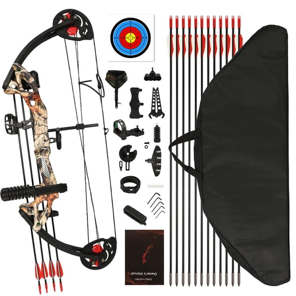 Compound Bow Archery kit for Youth & Beginner, Right Handed,19”-28” Draw Length,15-29 Lbs Draw Weight, 260 fps, Lightweight Design