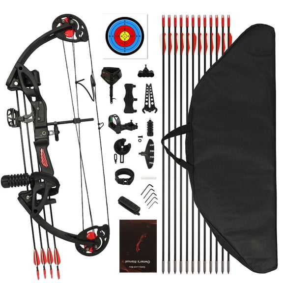 Compound Bow Archery kit for Youth & Beginner, Right Handed,19-28 Draw Length,15-29 Lbs Draw Weight, 260 fps, Lightweight Design