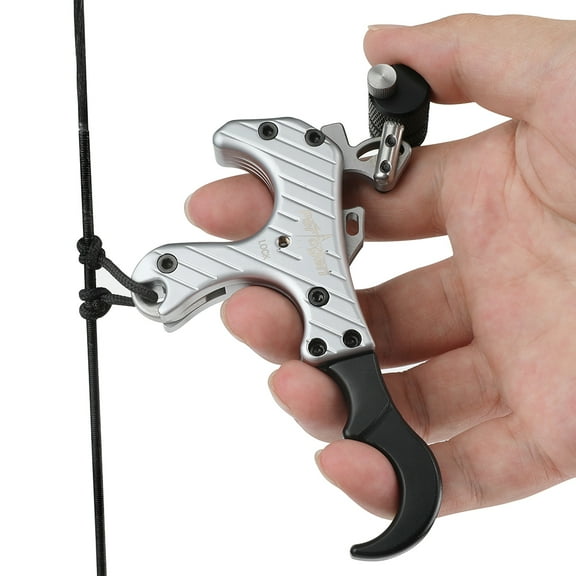 Compound Bow Brass Release Aids Thumb Trigger 3 4 Finger Grip Archery Hunting（silver）