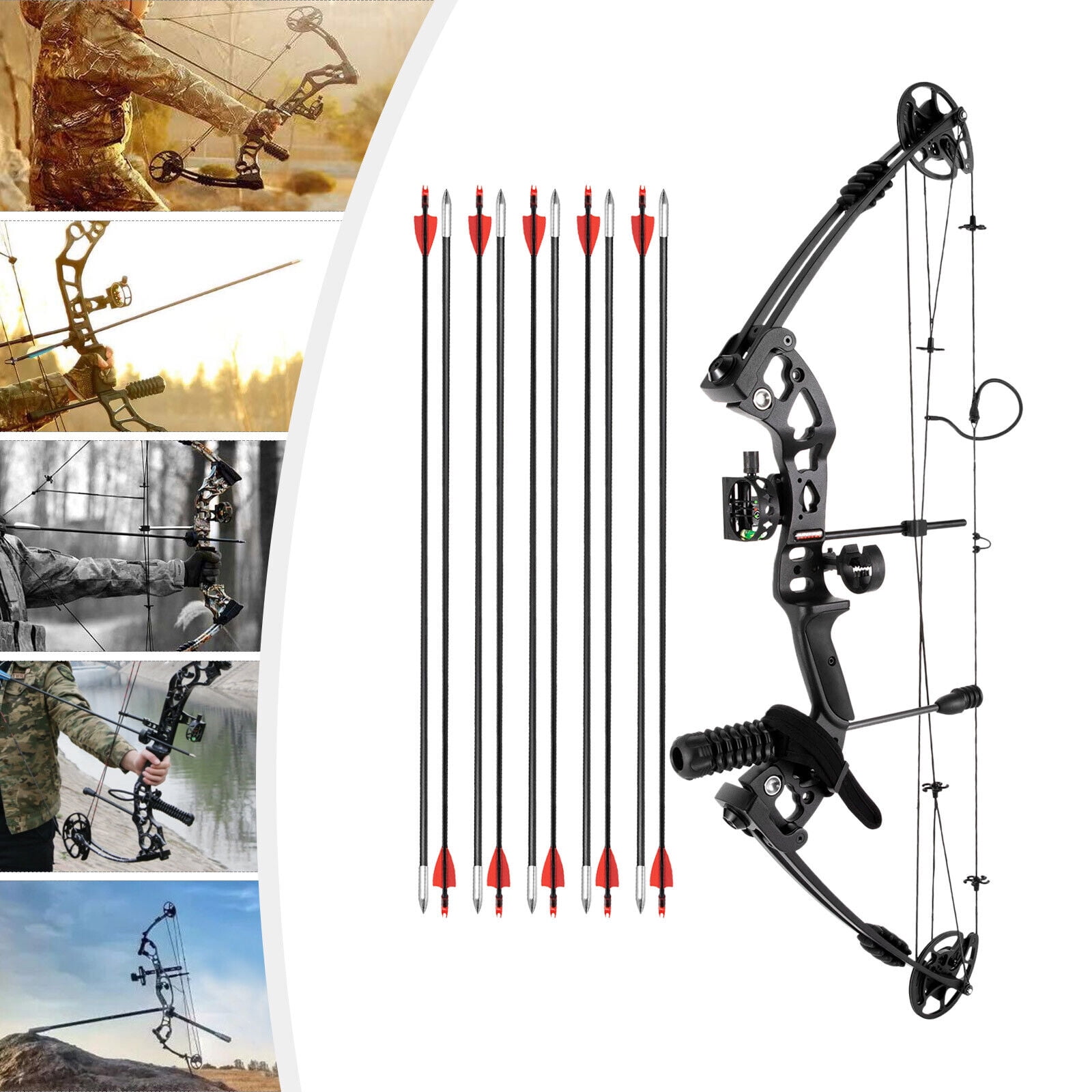 Compound Bow w/12pcs Arrows 30-60lbs Archery Target Hunting Set Black For Adult Hunting Training