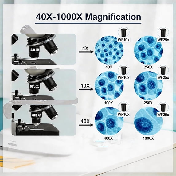 Compound Microscope Professional 40x-1000x with LED Light for Students and Adults