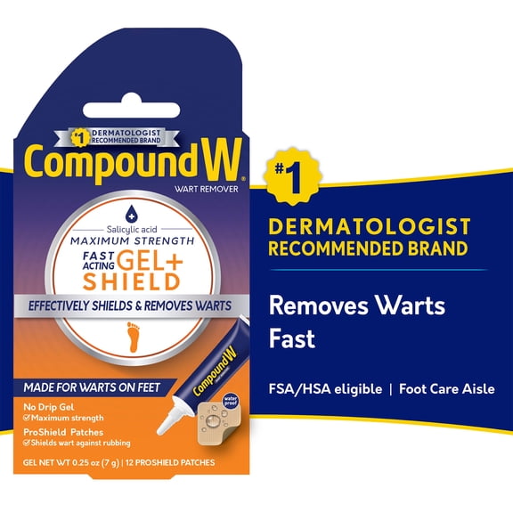 Compound W Gel + Shield Wart Remover, 0.25 oz Salicylic Acid Gel with 12 ProShield Patches