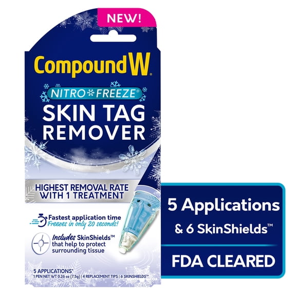 Compound W Nitrofreeze Skin Tag Remover, FDA Cleared with 1 Skin Tag Remover Pen, 4 Replacement Tips, and 6 SkinShields, 5 Treatments