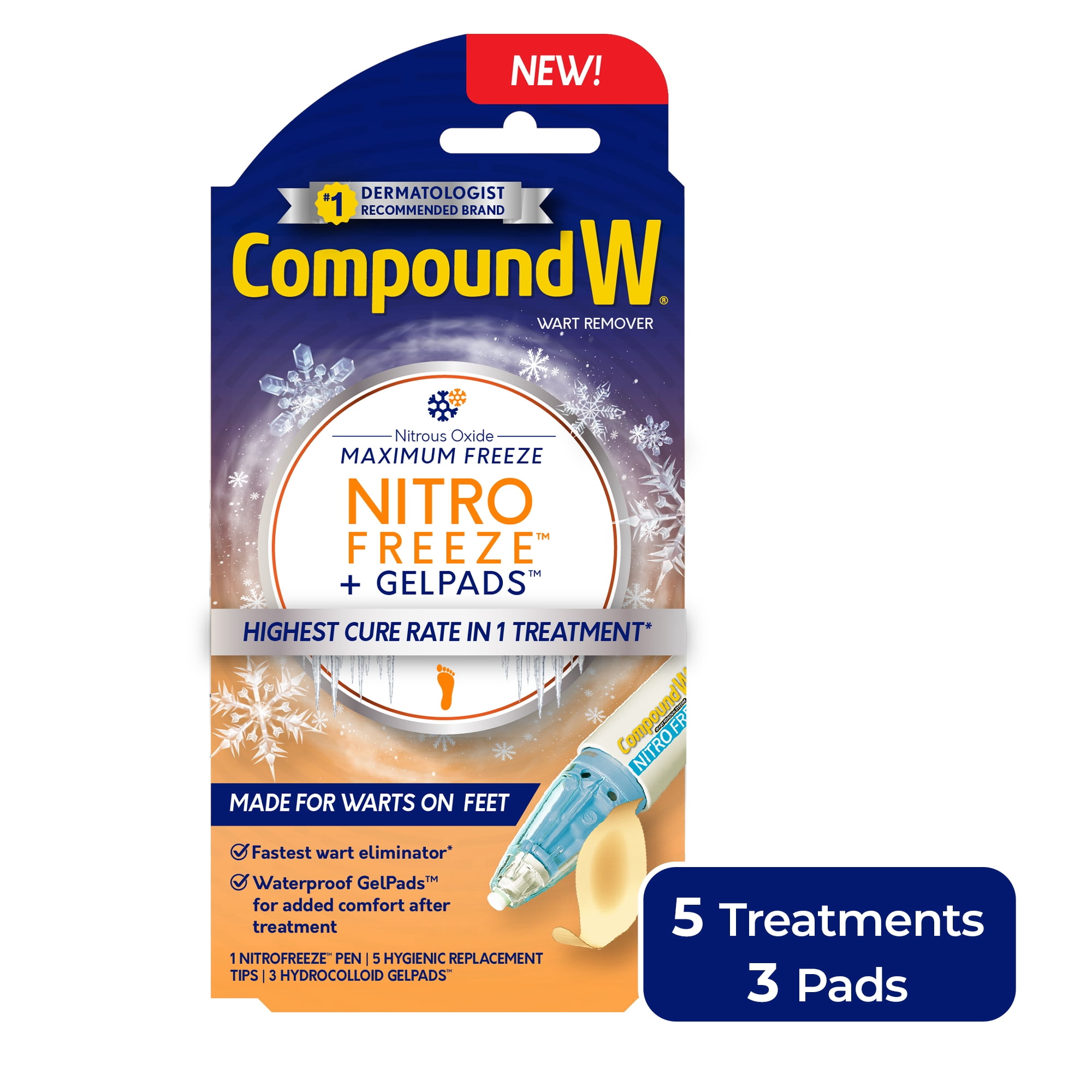 Compound W NitroFreeze + GelPads, Wart Removal, 6 Stick Applications & 3 GelPads