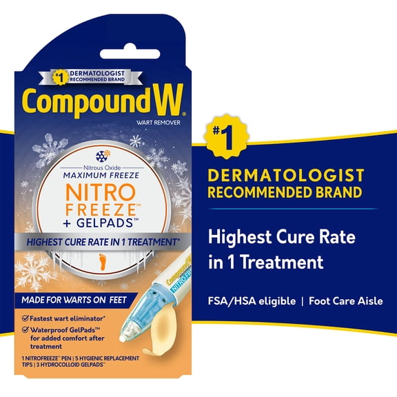 Compound W NitroFreeze + GelPads, Wart Removal, 6 Stick Applications & 3 GelPads