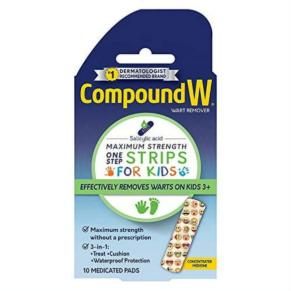 Compound W One Step Wart Remover Strips for Kids, 10 Medicated Strips