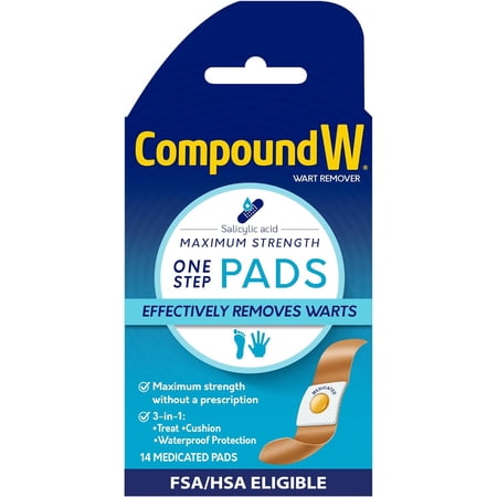 Compound W Wart Remover Medicated Maximum Strength Pads, Waterproof - 14 Ea