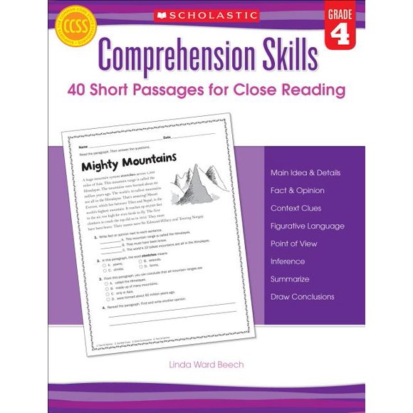 Comprehension Skills: 40 Short Passages for Close Reading: Grade 4, (Paperback)