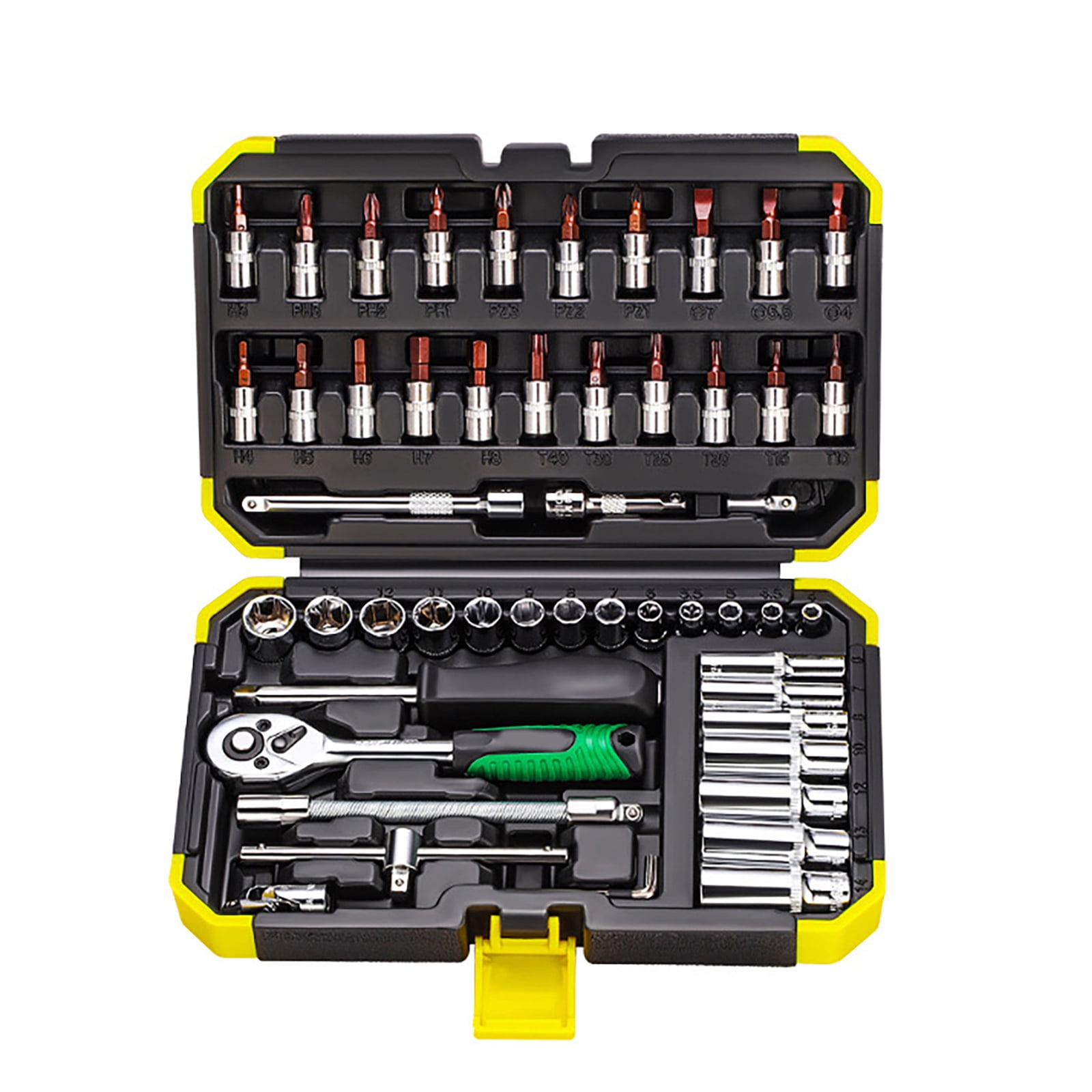 Split Ratchiting Socket Comprehensive 53Pcs 1/4 Inches Ratcheting Sockets Wrenches Set for ...