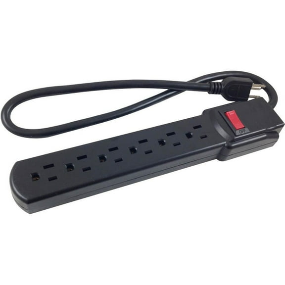 6-Outlet Black Surge Protector 12Ft AC Cord