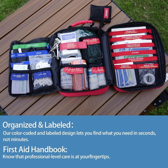 Comprehensive First Aid Kit - Labeled Compartments for Trauma Emergencies, Compact Emergency Survival Kit for Car Boats Camping Outdoor - 265 Piece