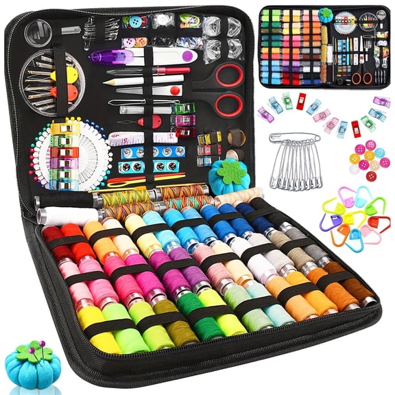 A Comprehensive Sewing Kit with 304 Pieces - Ideal for Beginners, Travelers, and More - Thread, Needles, Scissors, Tape Measure, Pins and Other Accessories in a Portable Case