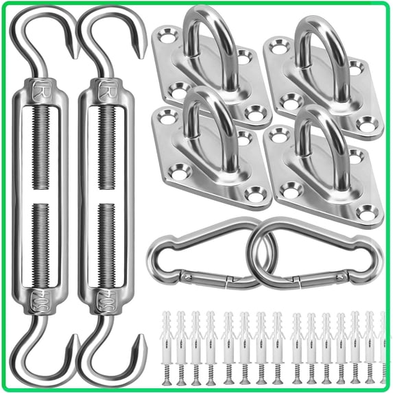 Comprehensive Shade Sail Hardware Kit 44 Pcs Stainless Steel for Triangle & Rectangle Sunshade Solutions with Tension Adjusters D