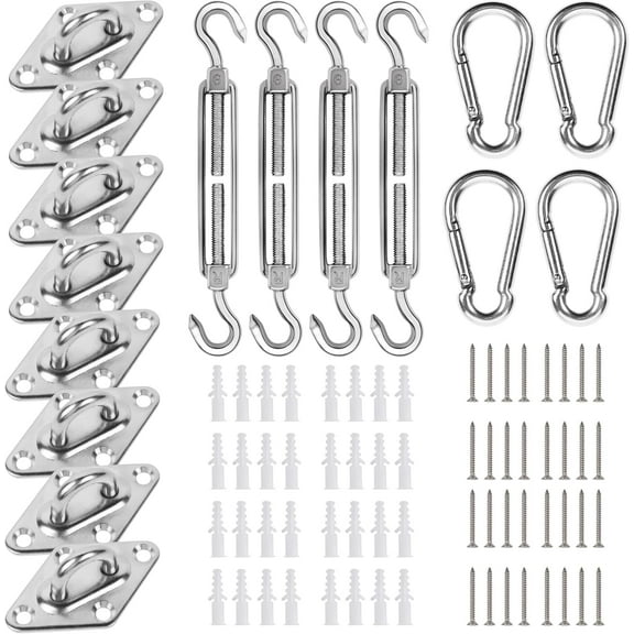 Comprehensive Shade Sail Hardware Kit 44 Pcs Stainless Steel for Triangle & Rectangle Sunshade Solutions with Tension Adjusters D