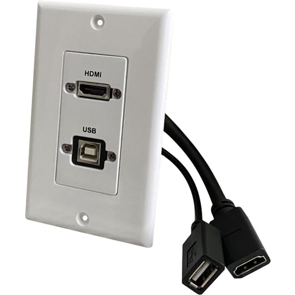 Comprehensive WPD-HUB1-AW Single Gang Pass-Through Decorative Wall Plate with HDMI Female Port and USB Type A Pigtail, White