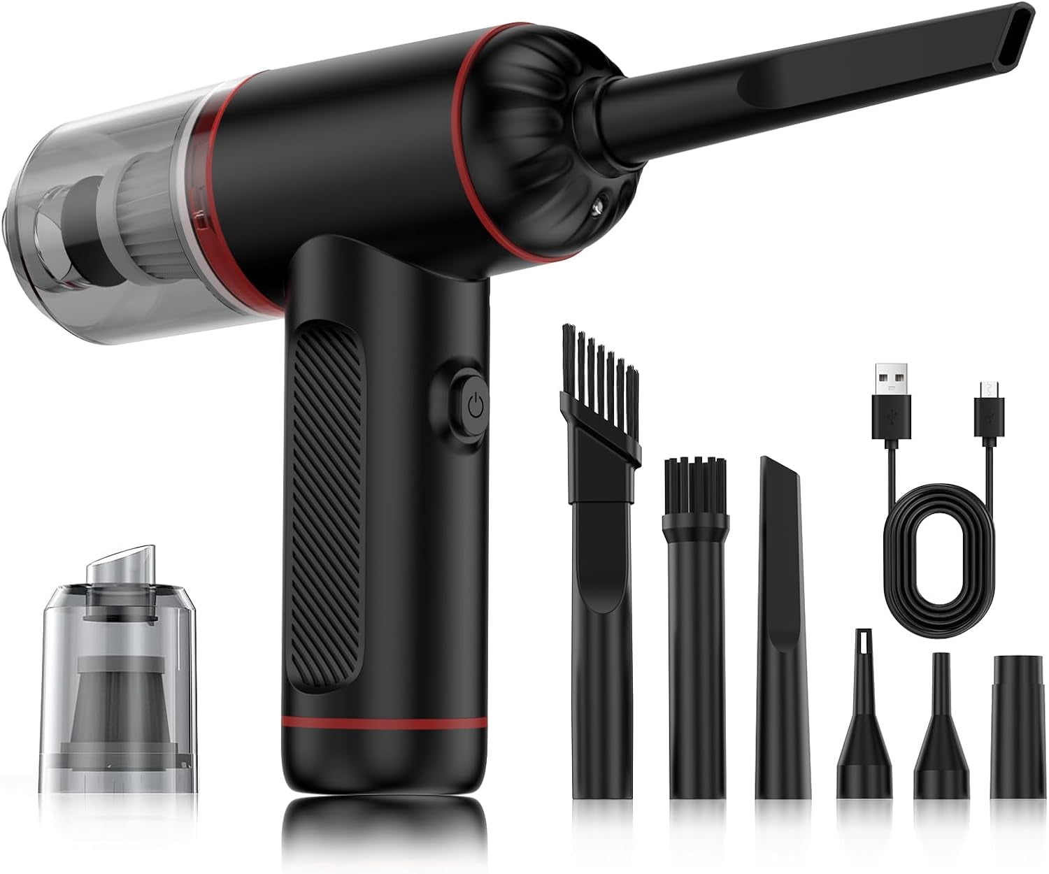 Compressed Air Duster 100000 RPM 3 Speed, Handheld Car Vacuum Air Blower and Pump, Electric Keyboard Duster with LED Light, 6 Nozzles Rechargeable for Computer Home Black
