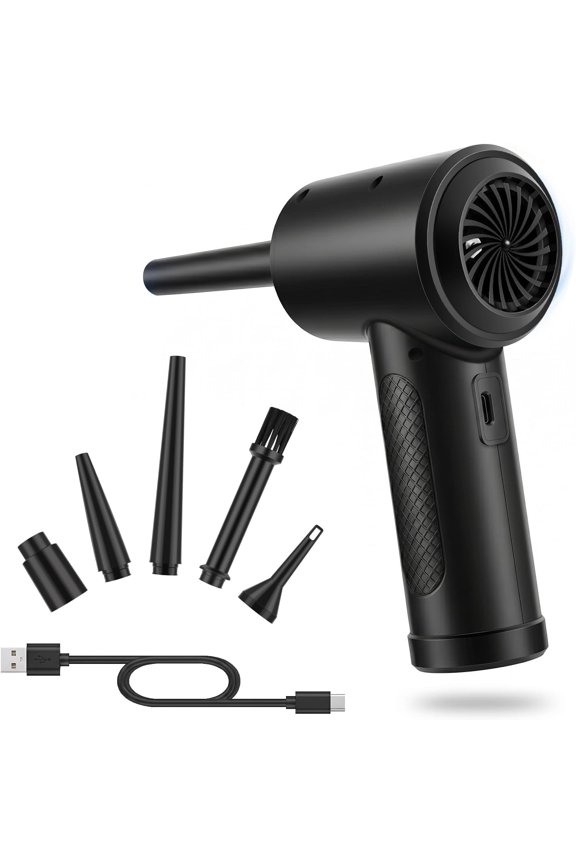 Compressed Air Duster, 100000RPM Electric Air Duster for Computer Keyboard, 6000mAh Rechargeable Cordless Air Blower with LED Light, Fast Charge Portable Air Can for PC Cleaning
