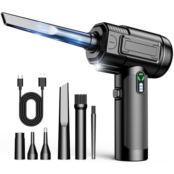 Compressed Air Duster: 100000RPM Electric Air Duster with LED Light Mini Air Blower Rechargeable Cordless Keyboard Cleaning Jet Dry Blower - Car, PC and Home Cleaning Kit Replaces Compressed Air Can