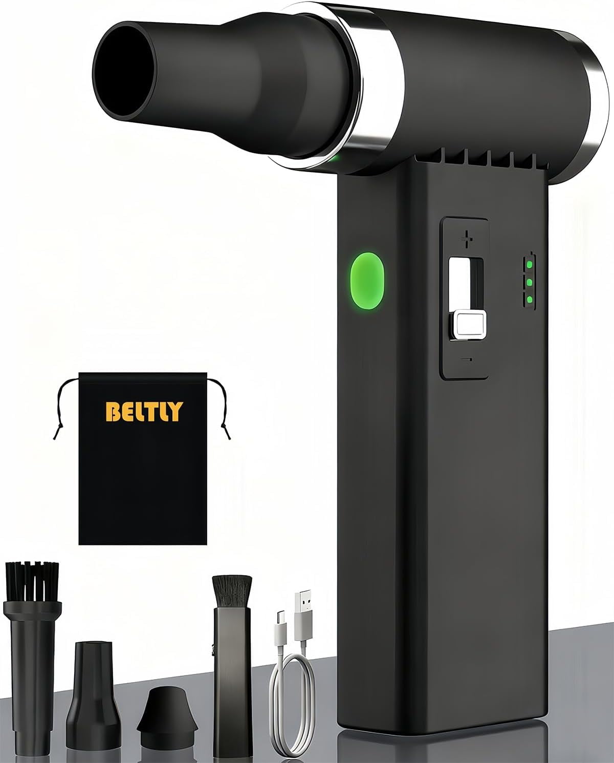 Compressed Air Duster – 110,000 RPM Super Power Cordless FT03 Electric Blower with Brushless Motor, 0-100 Speed Adjustable Jet Fan, Dust Blower for Keyboard, PC, Car & Outdoor Cleaning (Black)