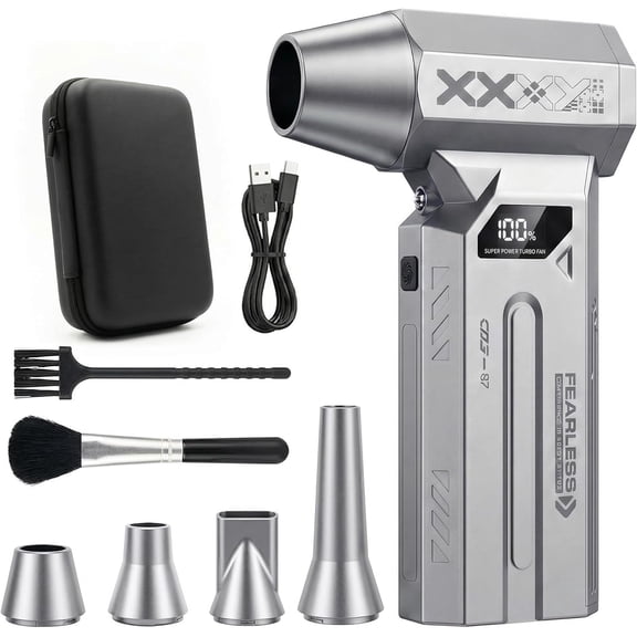 Compressed Air Duster, 120000RPM Cordless Electric Air Duster with LED Light, 4-Speed Rechargeable Air Blower with 4 Nozzles & 2 Brushes for Keyboard, PC, Car, Home and Tight-Space Cleaning